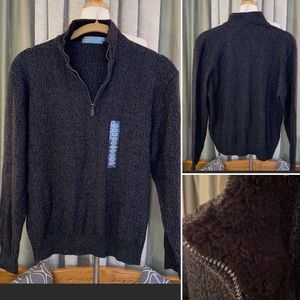 Oscar De La Renta Zip Neck Sweater Sherpa Collar